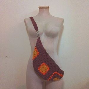 HANDMADE Granny Square Brown Crossover Purse Bag Carry-on.